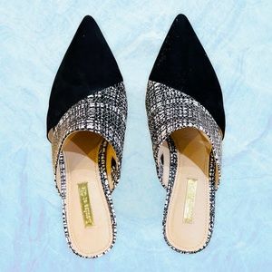 Authentic Women’s Louise Et Cie Pointed Suede/Checked leather Mules, 7 1/2